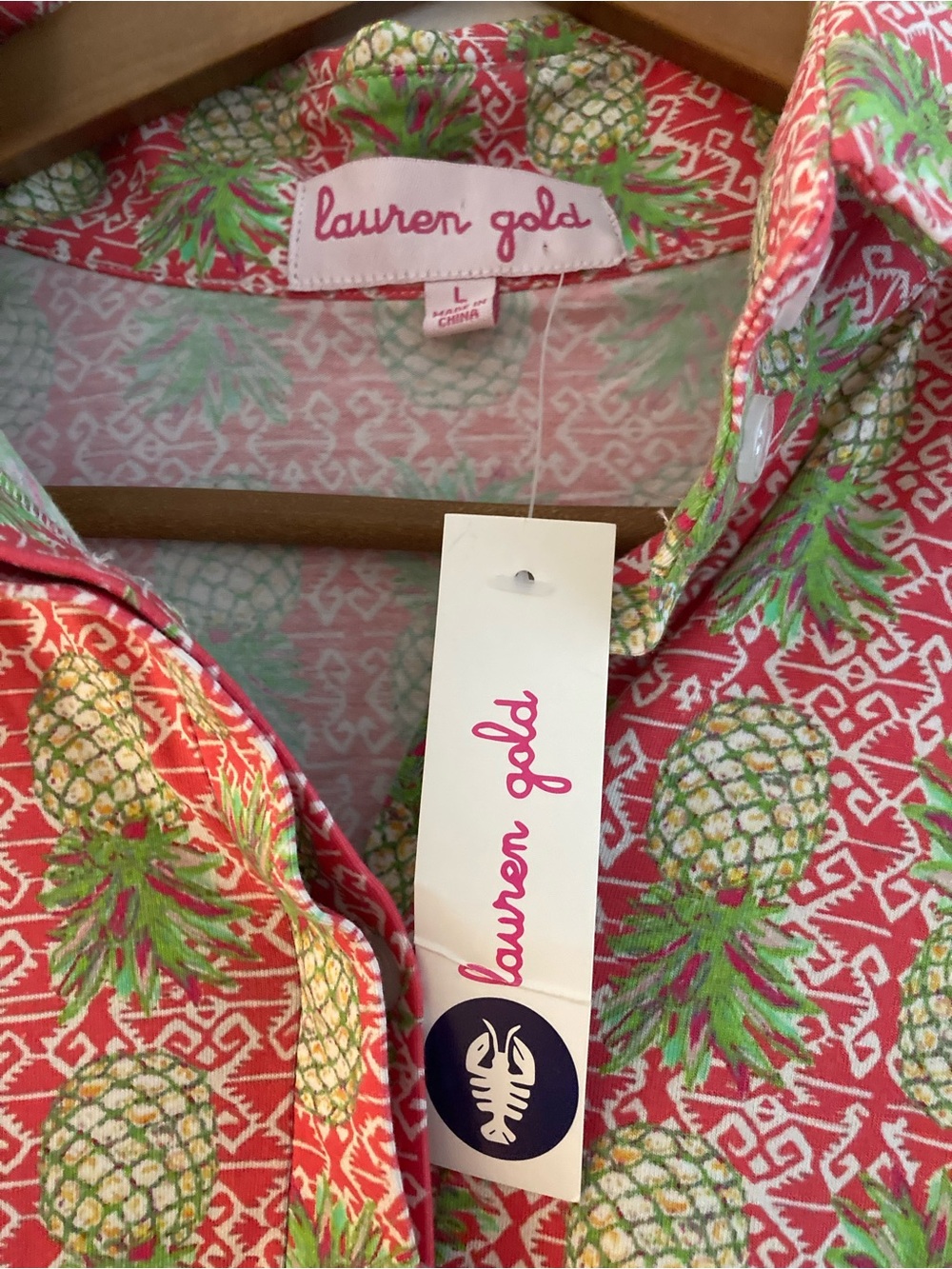 Lauren Gold resort pink pineapple collar shirt dress